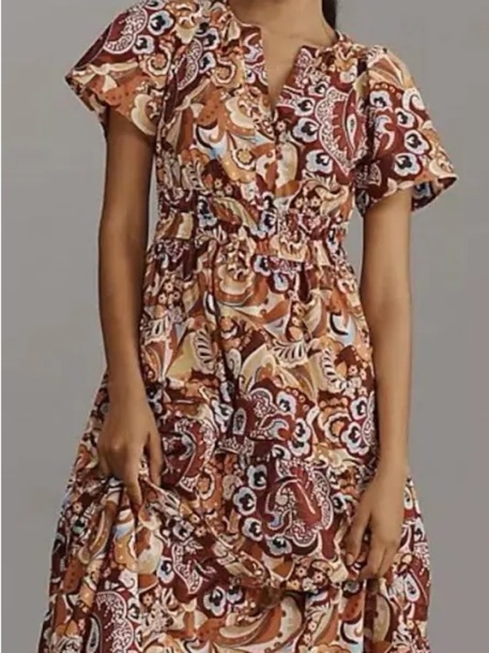 NWT. Anthropologie Brown Paisley Maxi Dress